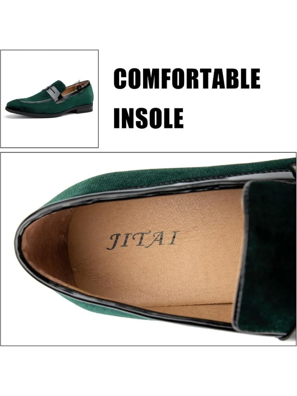 Men's Green24 Rubber Velvet Loafers Low Heels Round Toe Tuxedo Wedding Shoes